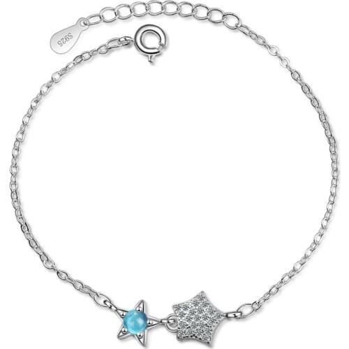 LUKENI Shiny Zircon Blue CZ Star Bracelets For Women Jewelry Vintage 925 Sterling Silver Bracelet Girls Birthday Gift Fashion