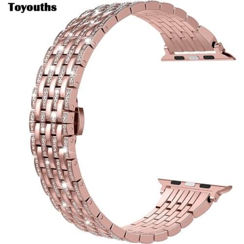 Toyouths Bling for Apple Watch Band Crystal Rhinestone Womens for iWatch Luxury Wristband Diamond Stainless Steel Strap