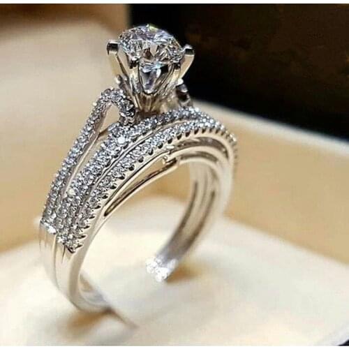 2021 New Luxury Round 925 Sterling Silver Wedding Ring Set for Women Anniversary Gift Jewelry Drop Shipping R6451
