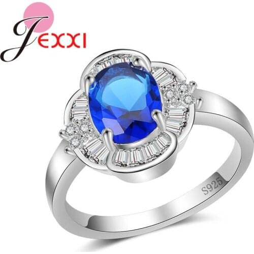 Romantic Blue Round Shape Stone Style Ring For Women Girls 925 Sterling Clear Silver Cubic Zirconia Engagement Accessories