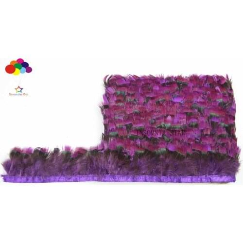 10 yards high quality pheasant feather trim purple cloth sideband 4-6cm wide for skirt wedding dress party DIY crafts carnival
