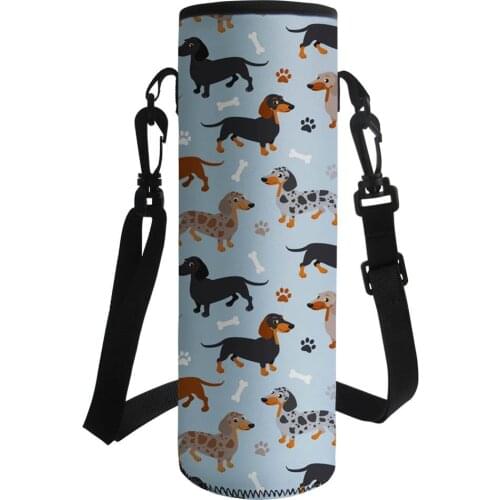 1000ML Insulated Dachshund Print Bottle Carrier Bag Water Bottle Covers Cute Neoprene Bottle Sleeve Pouch Holder Shoulder Strap