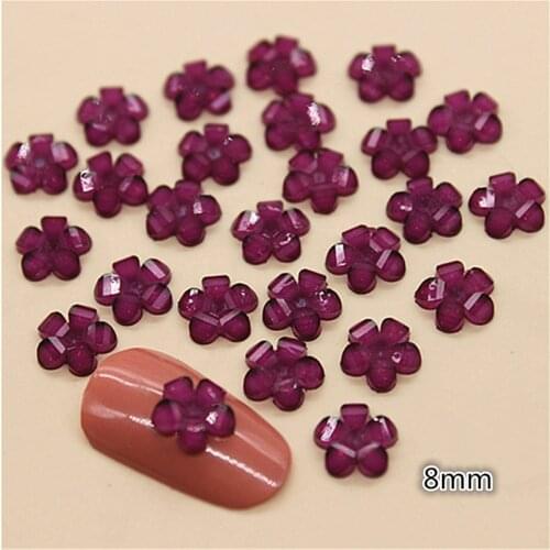 200pcs 8mm Purple Resin Glitter Little Flower Flatback Cabochon DIY Nail Beauty/Scrapbooking Decorative Craft Making