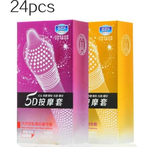 24pcs 5D Dotted Thread Ribbed G-Point Latex Condoms Ultra Thin Style Orgasm Safer Contraceptives Stimulate Vaginal Latex Condom