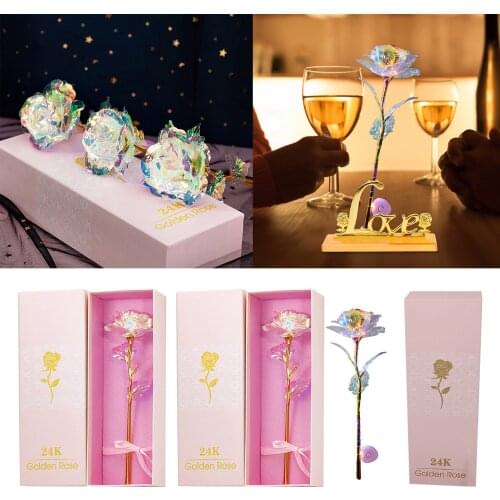 24K Rose Gold-Plated Artificial Flower Luminous for Wife Women Best Gifts