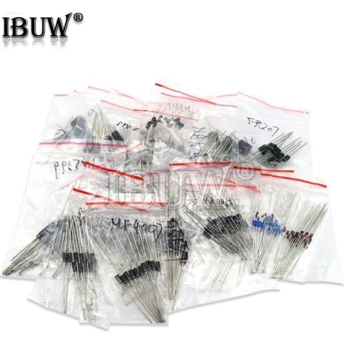 255PCS 1N4001 1N4004 1N4007 1N5408 UF4007 FR307 1N5819 1N5822 6A10 10A10 Fast Switching Rectifier Schottky Diode Assorted Kit