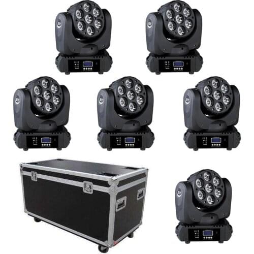 6PCS With Flight Case 7x12W LED Beam Moving Head Light RGBW 4in1 LED Lamp Light Professional DJ Disco DMX512 Stage beam Lights