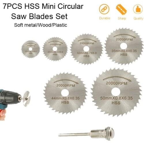 7pcs HSS Mini Circular Saw Blades Set Wood Cutter Carving Disc Cutting Wheel Spare Part