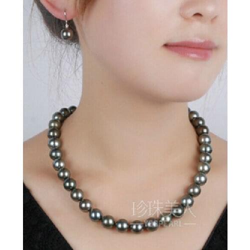 9-10 MM NATURAL TAHITIAN BLACK PEARL NECKLACE 18'' 925silver CLASP