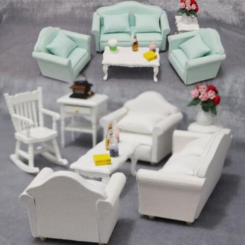 A05-X004 children Toy 1:12 Dollhouse mini Furniture Miniature rement Doll accessories wooden Pure white color fabric sofa 1 set