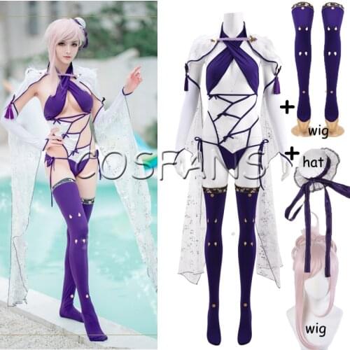 Anime Fate/Grand Order FGO Miyamoto Musashi Berserker Bikini Sexy Uniform Full Set Cosplay Costume Halloween Women Full set wig