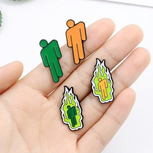 Cartoon Fire Brooches Green Orange Man Enamel Pins Bag Clothes Button Badge Fashion Punk Jewelry Gift for friends Trinket