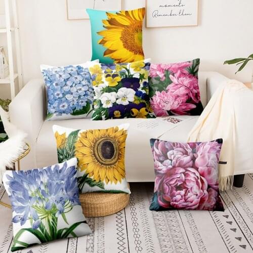 Home Decoration Pillow Spring Floral Printed Cushion Decorative Pillow Watercolor Flower Almofadas Decorativas Para Sofa Throw