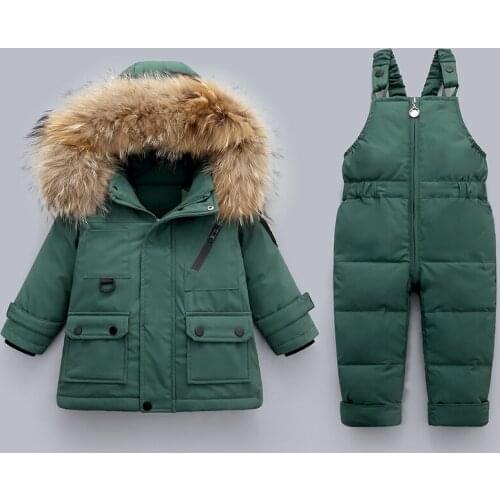 -30℃ Children Down Clothing Sets 2021 Kids Winter Down Jacket Toddler Girls Warm Overalls 0-4 Years Baby Boys Down Coat