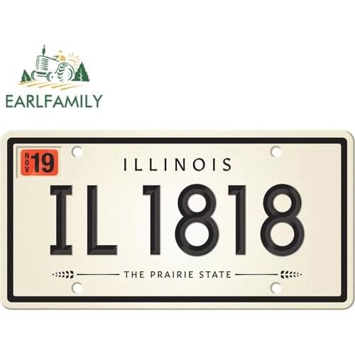 EARLFAMILY 25cm x 12.9cm for Illinois City License Plate Vinyl Car Stickers Personality Scratch-proof Window Decal for Vehicle