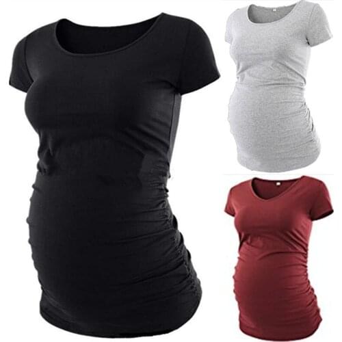 European and American Womens Solid Round Neck Pullover Short Sleeve Pregnant Womens T-shirt Three Colors