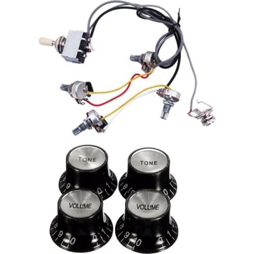 Guitar Wiring Harness Prewired 2 Volumes 2 Tones 4-500K Pots for LP Guitar & Guitar Knobs 2 Volumes and 2 Tones Silver