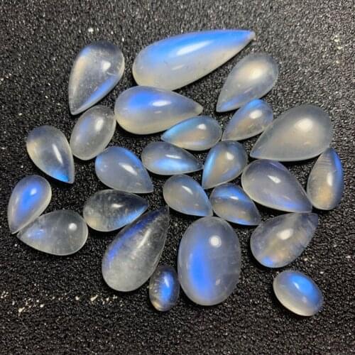 ICNWAY 1piece Natural Moonstone 8x15mm-18x37mm Waterdrop and Oval Flat Nonporous Beads for Jewelry Making Inlay Ring