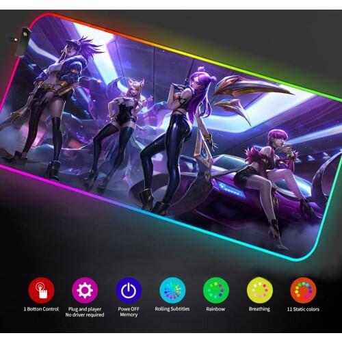 Rgb Mat Gaming Setup Accessories Gamer Lights Led Mouse Pad Ahri Anime Carpet Led Light Mousepad with Backlight Pink Backlit Mat