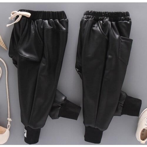 Toddler Girls Leather Pants Patchwork Pants For Girl Spring Autumn Child Pants Casual Style Kids Clothes Girls