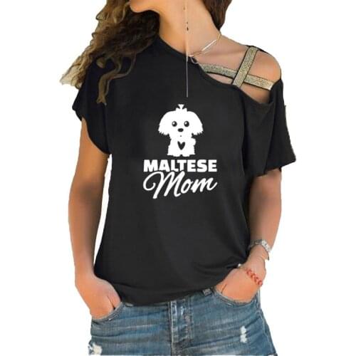 Maltese Mom Summer Short Sleeve T-Shirt Women Clothing Funny Harajuku Shirt Dog Gift Tee Femme Casual Irregular Skew Cross Tops