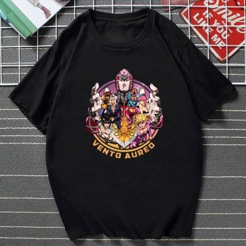 Cartoon Jojos Bizarre Adventure Giorno Giovana T-Shirt Japan Vogue Anime Unisex T Shirt Vintage Letter Printed Casual Manga Tee