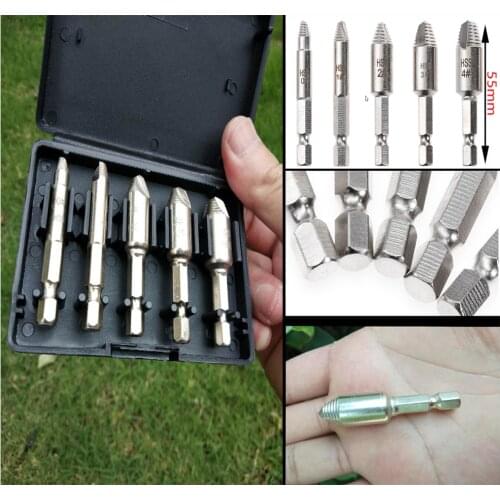 5pcs easy Speedout Stripped Remove Damaged Screw Extractor Set Hex Shank Case Easy Taking Out