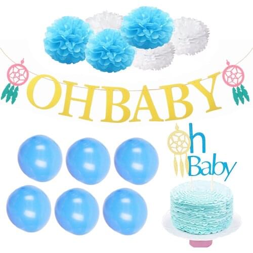 NEW Birthday Party Banners Decorations Creative Hanging Banner With Party Balloons Tissue Pom Poms Cake Topper