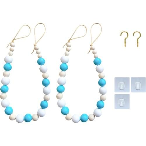 New 2Pcs Curtain Holdbacks Wood Bead Curtain Tie Backs Tiebacks Window Farmhouse Garland Boho Home Decor Accessories