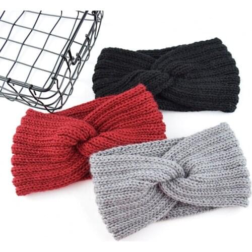 Solid Crochet Knitting Wool Headband For Women Weaving Cross Handmade Hair bands Warm Ear Crochet Turban Hair Accessories
