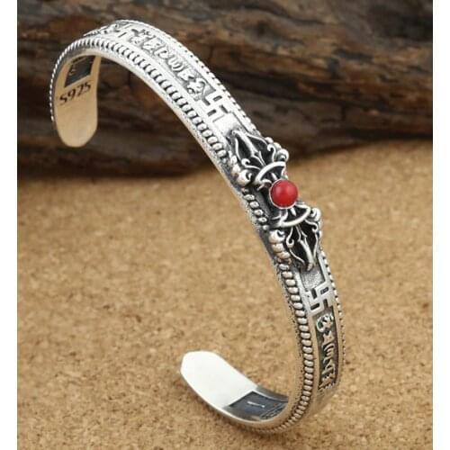 Soild 925 Sterling Silver men women Vajra Bangle Cuff Bracelet jewelry A3105