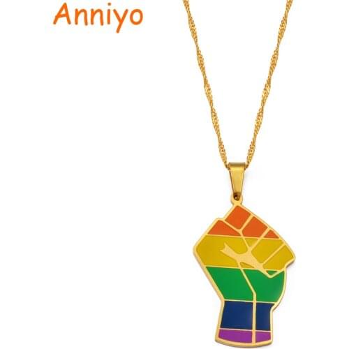 Anniyo Colorful Fist Pendants and Necklaces for Women Girls, African Multicolor Charm Jewelry Black Lives Matter #213921