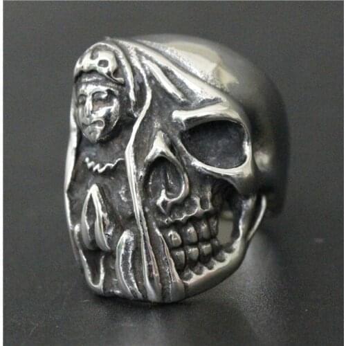 Drop Shipping Size Size 7-13 Fashion Half The Virgin Mary Half Skull Ring 316L Stainless Steel Jewelry Cool Jesus Skull R
