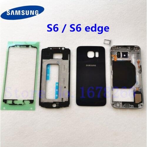 SAMSUNG Galaxy S6 G920 G920F S6 edge G925F Metal Middle Frame Glass Battery Back Cover S6 Full Housing attery Cover With Sticker