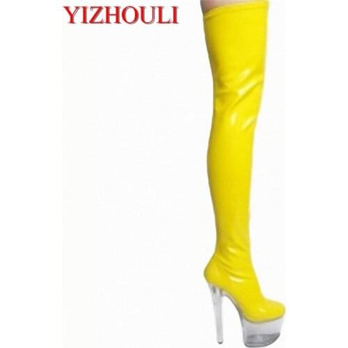 Transparent sole 15 cm sexy boots, super boots to the thigh, the model show noble temperament dance shoes