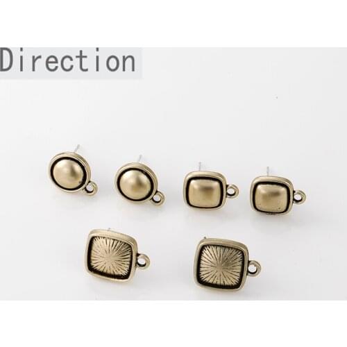 Retro alloy ancient Asian gold square round silver pin Earrings DIY handmade ear accessories materials
