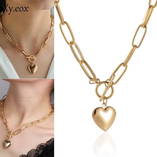 Toggle Clasp Curb Chain Clavicle Necklace Love Heart Pendant Party Jewelry