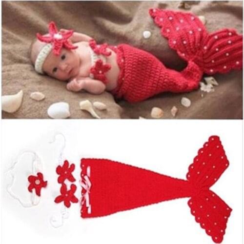Crochet Newborn Baby Hat Winter Cap,knitting Toddler Bebe Cap Photography Props,infant Baby Mermaid Costumes 2 Colors Red & Pink