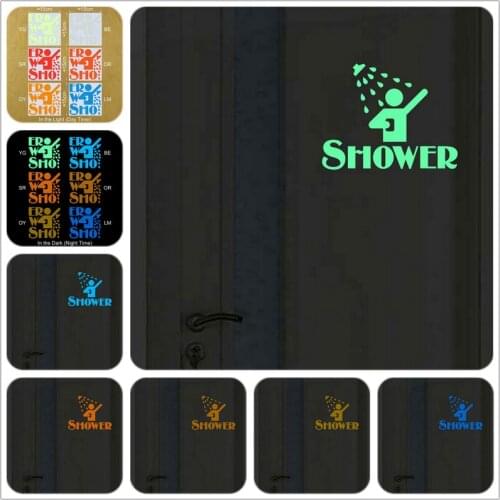 Funny Shower Room Door Sticker Glow in the Dark Bathroom Sign Wall Decal Toilet Washing Room Bath Room DIY Luminous Decoration