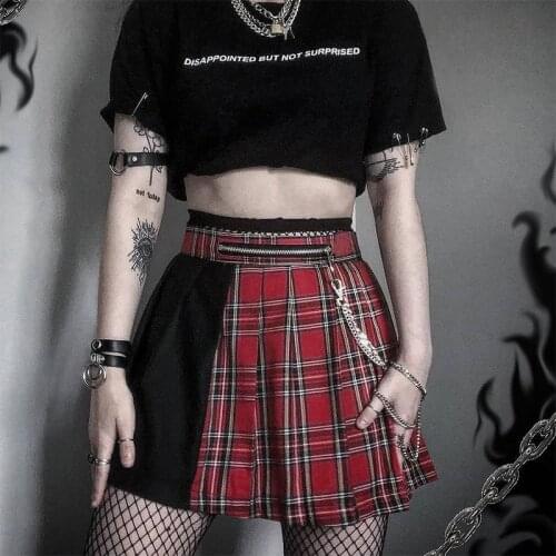 Gothic Patchwork Plaid Skirt Harajuku High Street Style Summer Women Fashion Mini Skirts With Punk Chain Clothes Y2K Skirt