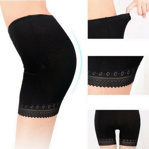 Summer Women Pocket Lace Safety Shorts Pants Female No Curling Base Insurance Pants Ladies Panties Girls Plus Size Solid Elastic
