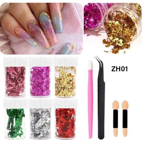 1Set Flakes Glitter Foil Sequins Nails Irregular Sticker Nail Supplies for Professional Nail Color Foil Fragment Tool Set Z01