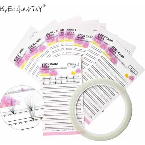10Pcs Grafting Blossom Stick Eyelash Extension Storage Card Grafted Premade Fans Volume Lash Sticky Strip Tape False Eyelashes