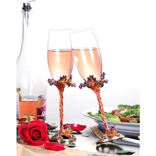 2pcs/set Europe Enameled Lead-Free Crystal wine glass Champagne Glasses goblet Creative wedding gifts drinkware