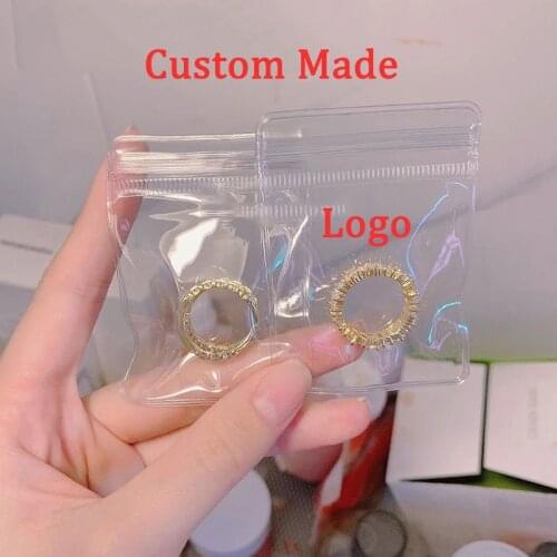 20 Pcs Custom Logo Transparent Jewelry Ring Storage Bag Small Button Package Bags Pvc Transparent Earring Storage Bags 2021