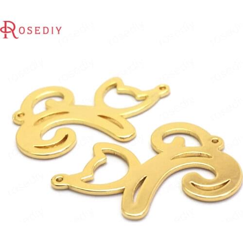 37003)8PCS 27x18MM 24K Gold Color Brass Cat Charms Pendants High Quality Diy Findings Accessories Jewelry Making Supplies