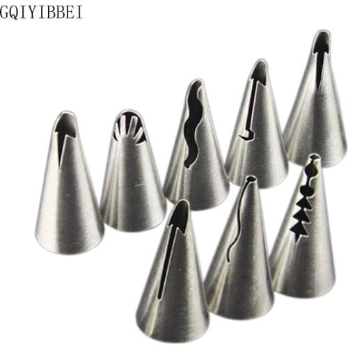 8Pcs Stainless Steel Seamless Russian Piping Tips Nozzles Pastry Marked Flower Folds Skirt Kitchen Cake Decorating Tool