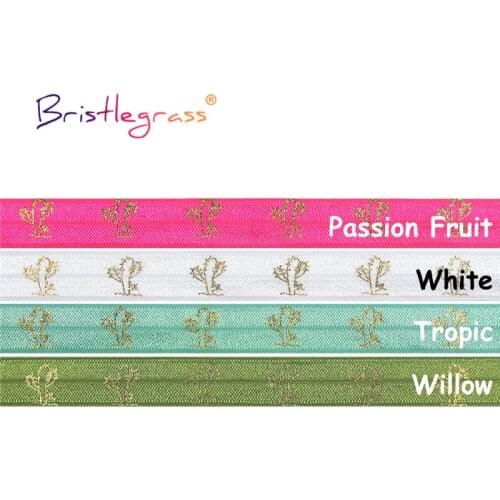 BRISTLEGRASS Combo 4 Yard 5/8" 15mm Gold Cactus Foil Print Fold Over Elastic FOE Spandex Band Tape Hair Tie Headband Sewing Trim