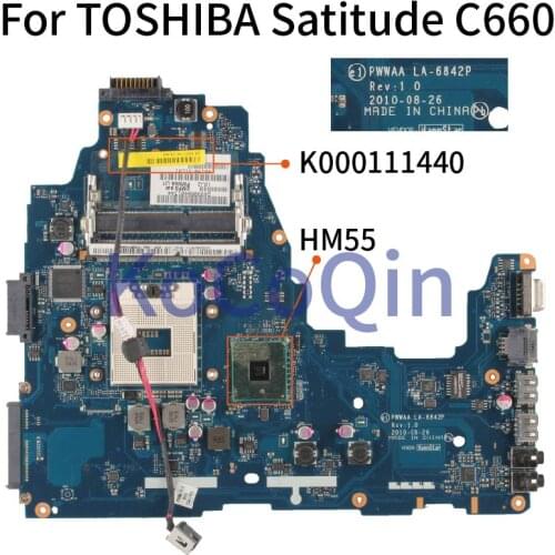 KoCoQin Laptop motherboard For TOSHIBA Satitude C660 Mainboard K000111440 LA-6842P HM55 DDR3
