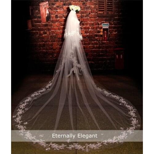 Real Photos 2016 3*3M White/Ivory Elegant Cathedral Length Lace Edge Wedding Bridal Veil With Comb Wedding Accessories EE5003